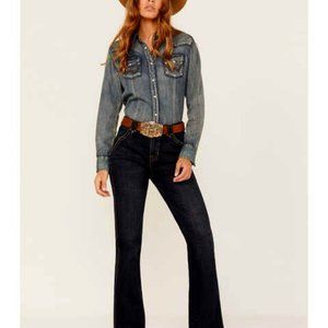 NWT Juniors ROCK & ROLL DENIM WOMEN'S DARK WASH RIDING BOOTCUT DENIM JEANS 32 34